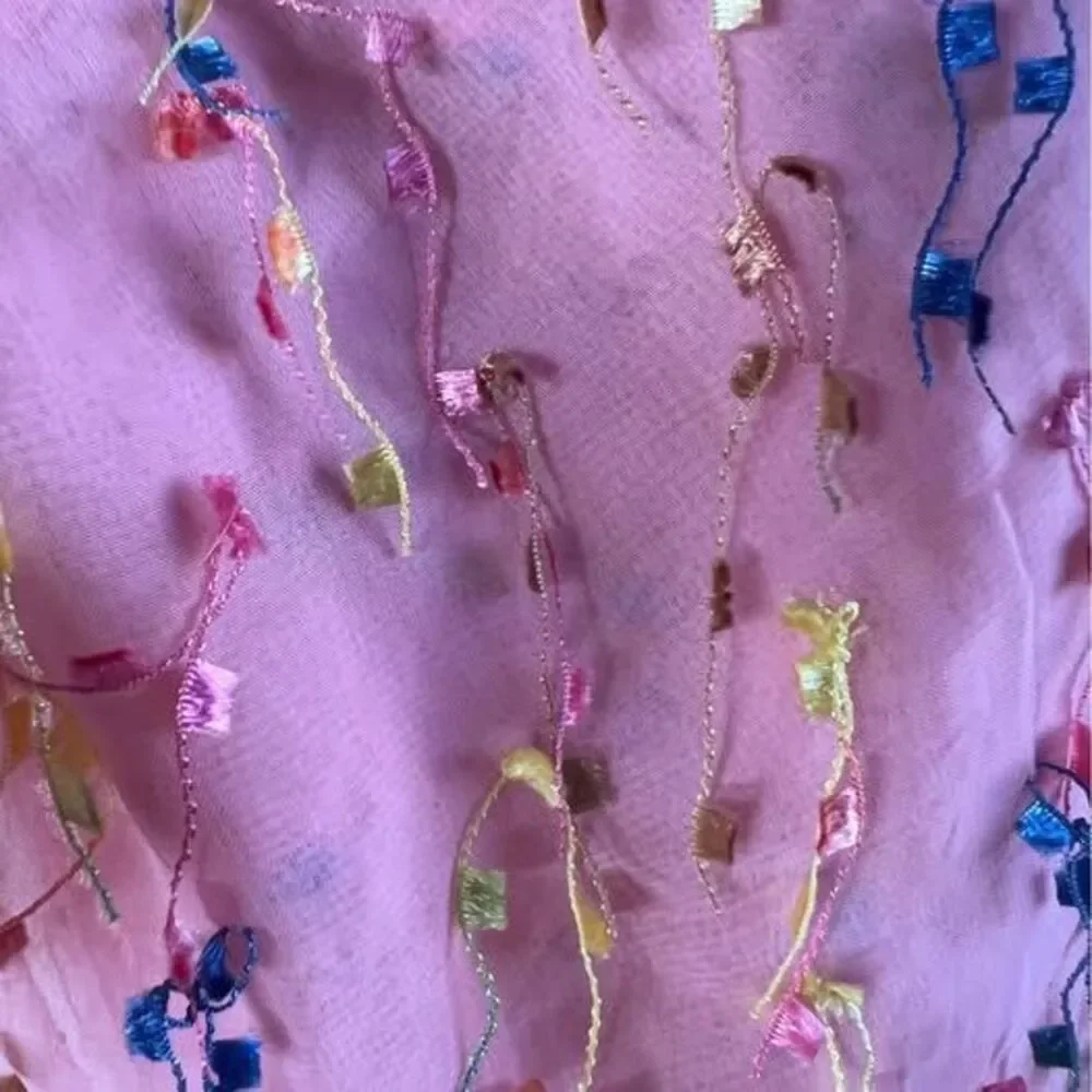 100% SILK Scarf, Baby Pink with Colorful Tassels